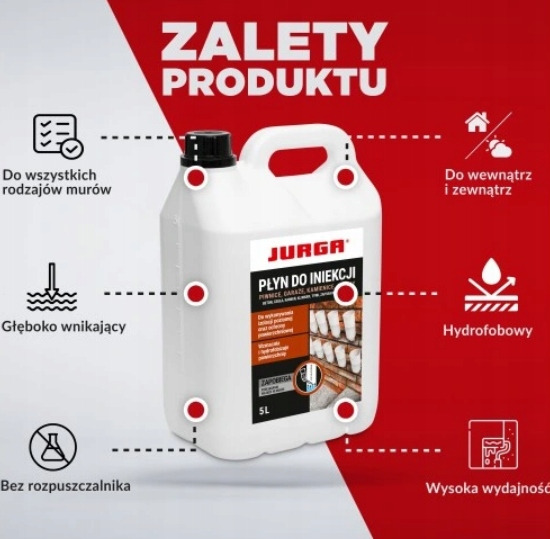 Płyn do iniekcji osuszania piwnic murów głęboko penetrujący 5 l JURGA