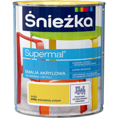 Supermal Emalia akrylowa do drewna i metalu universalna - żółty jedwabisty połysk 0,8l