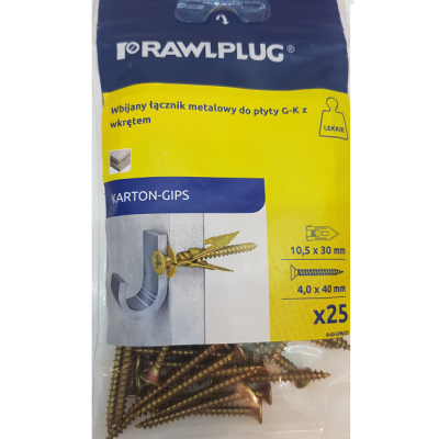 Wbijany łącznik z wkrętem do płyty gipsowo-kartonowej RAWLPLUG R-S3-GPB/25