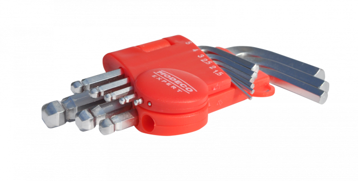 Kpl. 9 kluczy sześciokątnych z kulką ze stali CR-V (1,5-10mm)