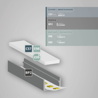 Profil podłogowy BP2 wpustowy 2m. Zestaw z kloszem C57.