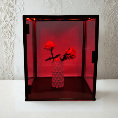 GABLOTA PIONOWA LED 35×35×40 cm — WYSOKA WITRYNA KOLEKCJONERSKA Z OŚWIETLENIEM I OCHRONĄ ANTY-KURZ