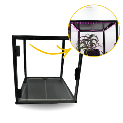 DUŻA GABLOTA ROŚLINNA 30×30×30 cm Z OŚWIETLENIEM GROW-LIGHT I MATĄ GRZEWCZĄ – MINI SZKLARNIA KOLEKCJONERSKA DLA ROŚLIN EGZOTYCZNYCH