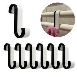 6x haczyki bezinwazyjne do łazienki na grzejnik – czarno-białe (zebra), okrągły kaloryfer 2 cm