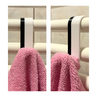 6x haczyki bezinwazyjne do łazienki na grzejnik – czarno-białe (zebra), okrągły kaloryfer 2 cm