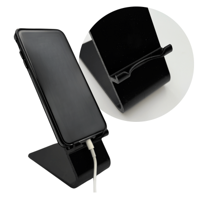 Stojak na telefon czarny – uniwersalny uchwyt na biurko z miejscem na ładowarkę