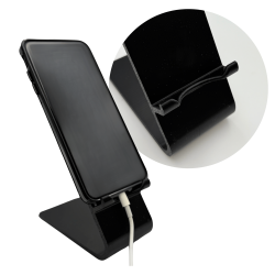 Stojak na telefon czarny – uniwersalny uchwyt na biurko z miejscem na ładowarkę