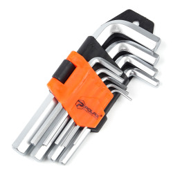 Zestaw kluczy imbusowych Polax w kształcie litery L 9 sztuk, 1,5-10 mm, Cr-V (25-005)