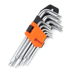 Zestaw kluczy imbusowych TORX Polax w kształcie litery L, 9 sztuk, T10-T50, Cr-V (25-007)