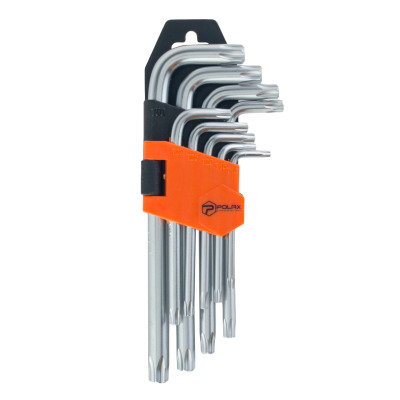 Zestaw kluczy imbusowych TORX Polax w kształcie litery L, 9 sztuk, T10-T50, Cr-V (25-007)