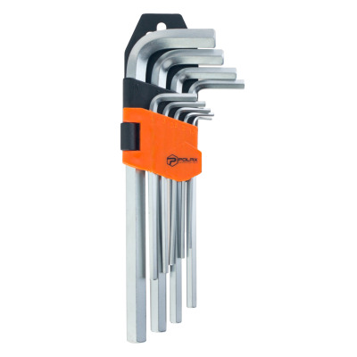 Zestaw długich kluczy imbusowych Polax w kształcie litery L, 9 sztuk, 1,5-10 mm, Cr-V (25-006)