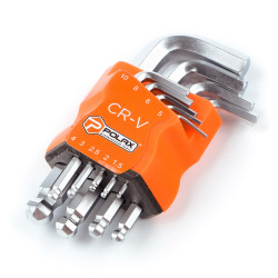 Zestaw kluczy imbusowych Polax L z kulką, 9 sztuk, 1,5-10 mm, Cr-V (25-009)
