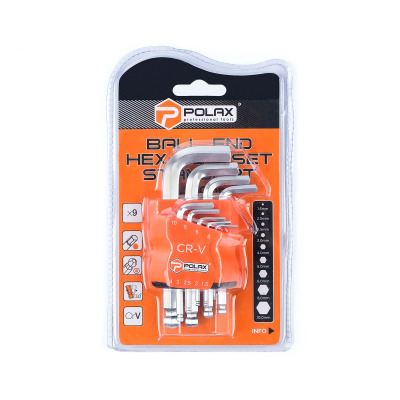 Zestaw kluczy imbusowych Polax L z kulką, 9 sztuk, 1,5-10 mm, Cr-V (25-009)