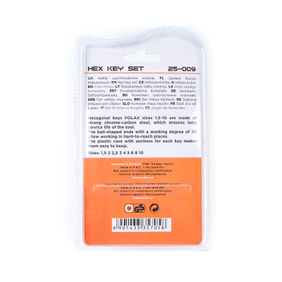Zestaw kluczy imbusowych Polax L z kulką, 9 sztuk, 1,5-10 mm, Cr-V (25-009)