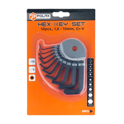 Zestaw kluczy imbusowych Polax w kształcie litery L, na oczku 10 szt. 1,5-10 mm (25-011)