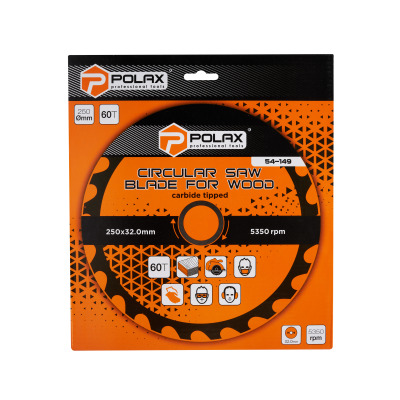 Brzeszczot Polax do drewna z końcówkami węglikowymi 250x32,0/30,0, 60T (54-149)