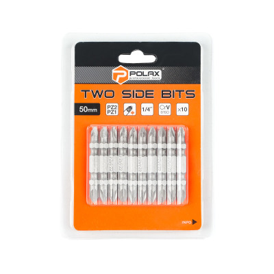 Bit stalowy dwustronny Polax 50 mm PZ2-PZ1 1/4", 10 szt. (51-087)