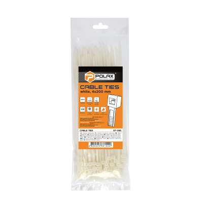 Zacisk plastikowy (opaska) Polax nylon 4 x 200mm, biały 100 szt. (37-095)