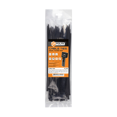 Zacisk plastikowy (opaska) Polax nylon 4 x 250mm, czarny 100 szt. (37-098)