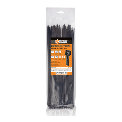 Zacisk plastikowy (opaska) Polax nylon 4 x 350mm, czarny 100 szt. (37-102)